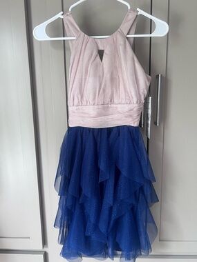 Rare Editions Girls Tan and Navy Glitter Layered Tulle Dress - Size 12 - New